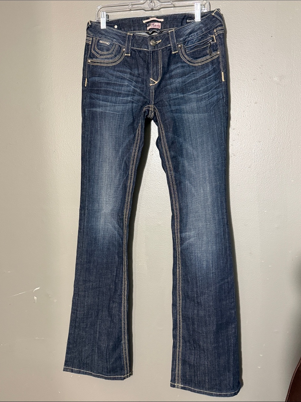 RR Rock for Express Barely Bootcut Jeans Dark Wash Thick Stitch Y2K 10L Cowgirl